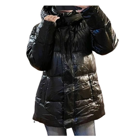 Two by Vince Camuto Women’s Puffy Hooded Black Jacket Coat M - Picture 1 of 2